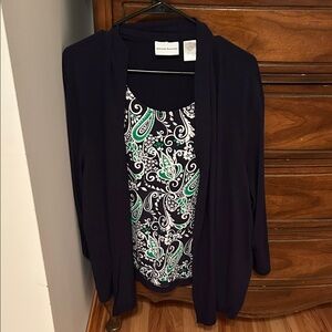 Alfred Dunner Dark Blue Cardigan with Paisley Top
